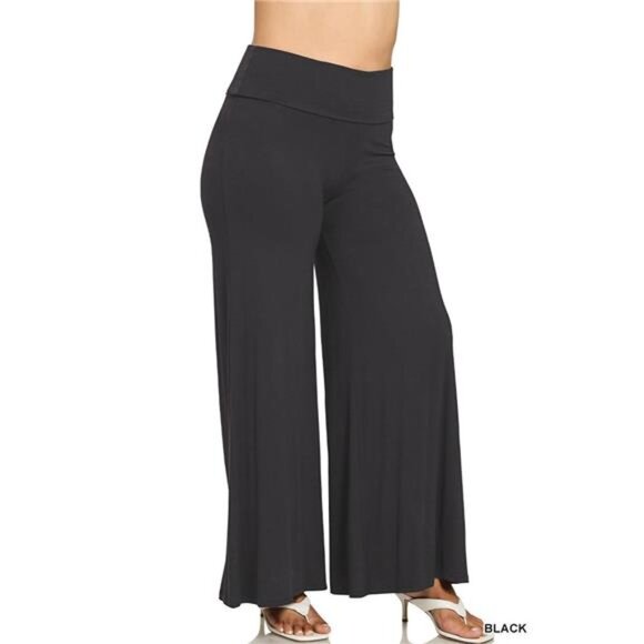 Zenana Full Size Fold Over Waist Comfy Wide Leg Pants Plus Size - Picture 2 of 3